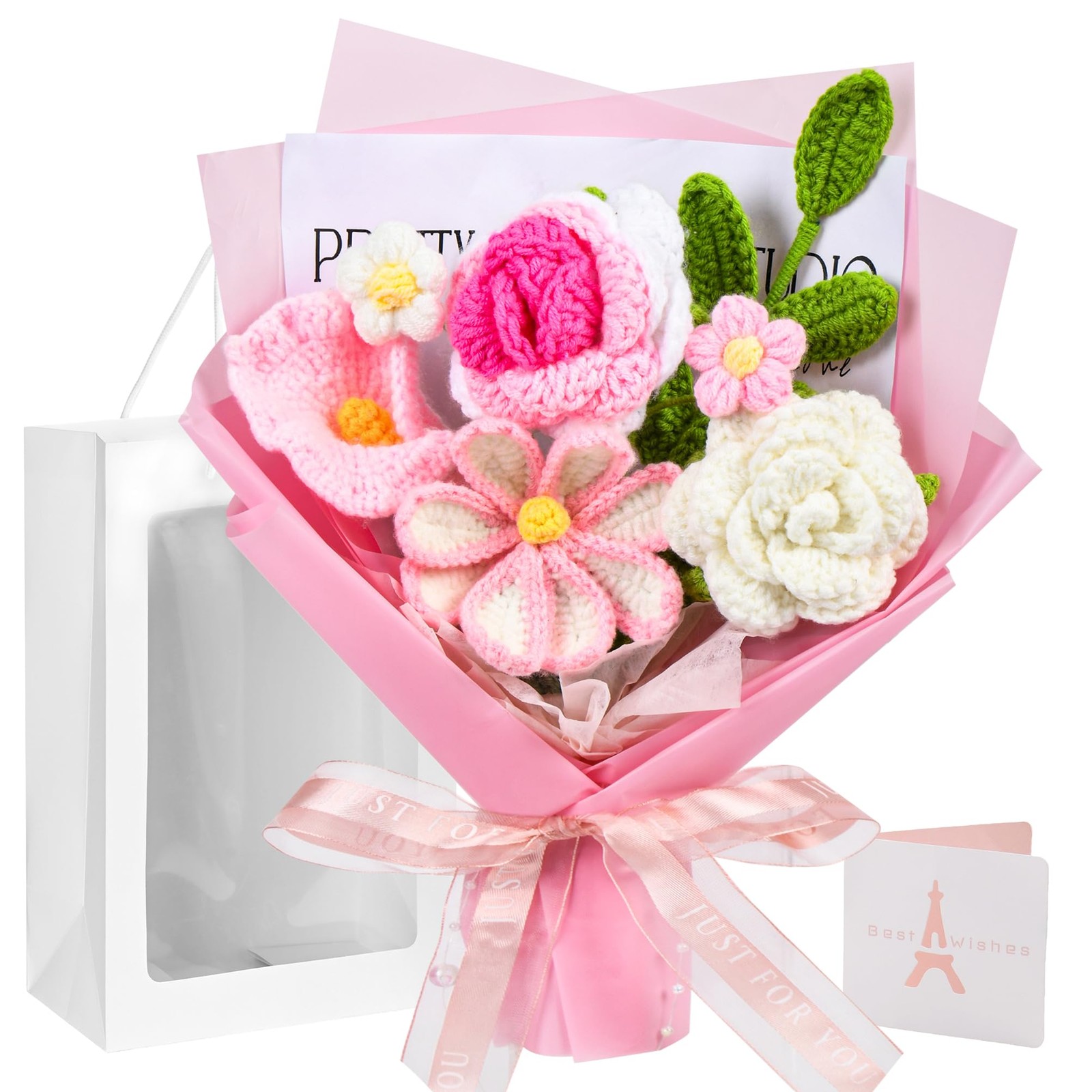Crochet Flower Bouquet, Pink Crochet Flowers Valentine Gift for Her, Handmade…