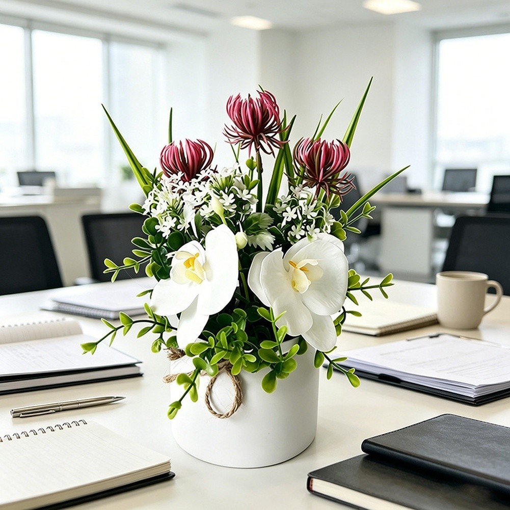 Realistic Soft Film Orchid and Chrysanthemum Arrangement 9.05in Height
