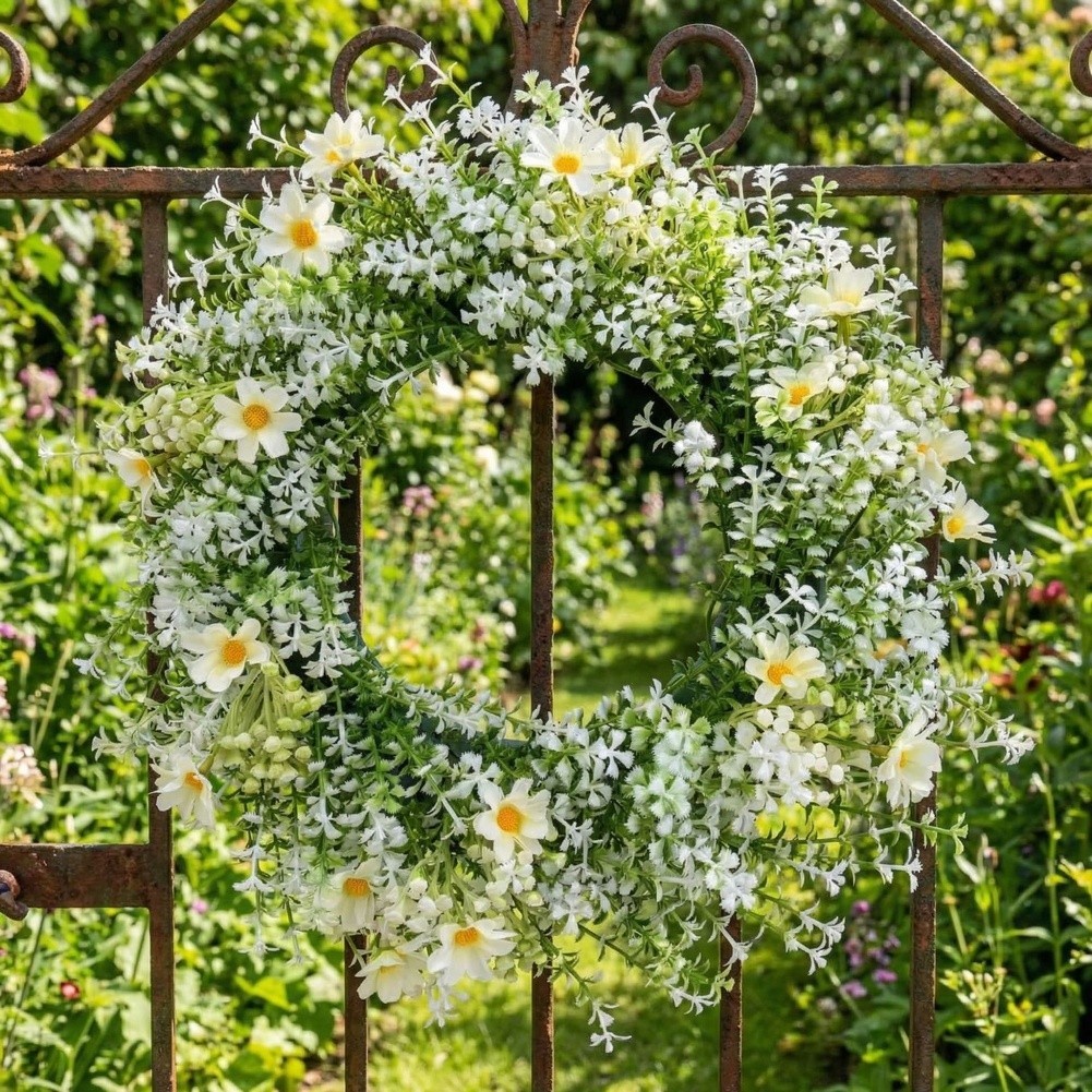 Plastic Spring Wreath White Eucalyptus Floral Decor for Door or Wall Mount