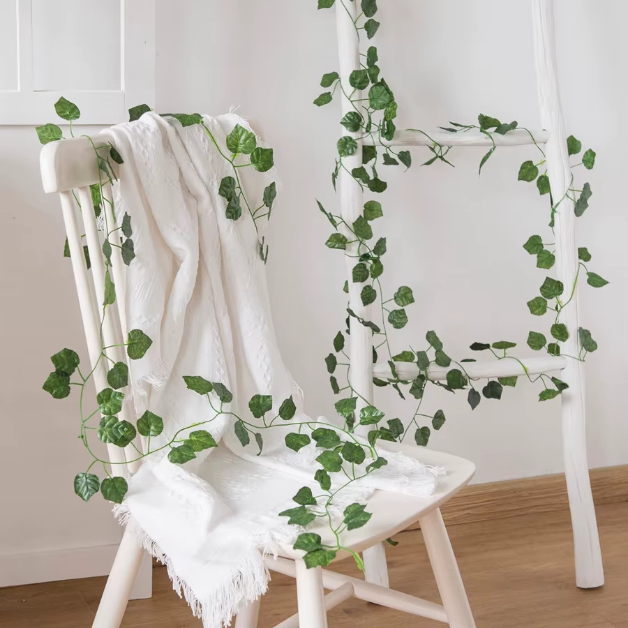 210Cm Artificial Hanging Christmas Garland Plants Vine Leaves Green Silk Outdoor