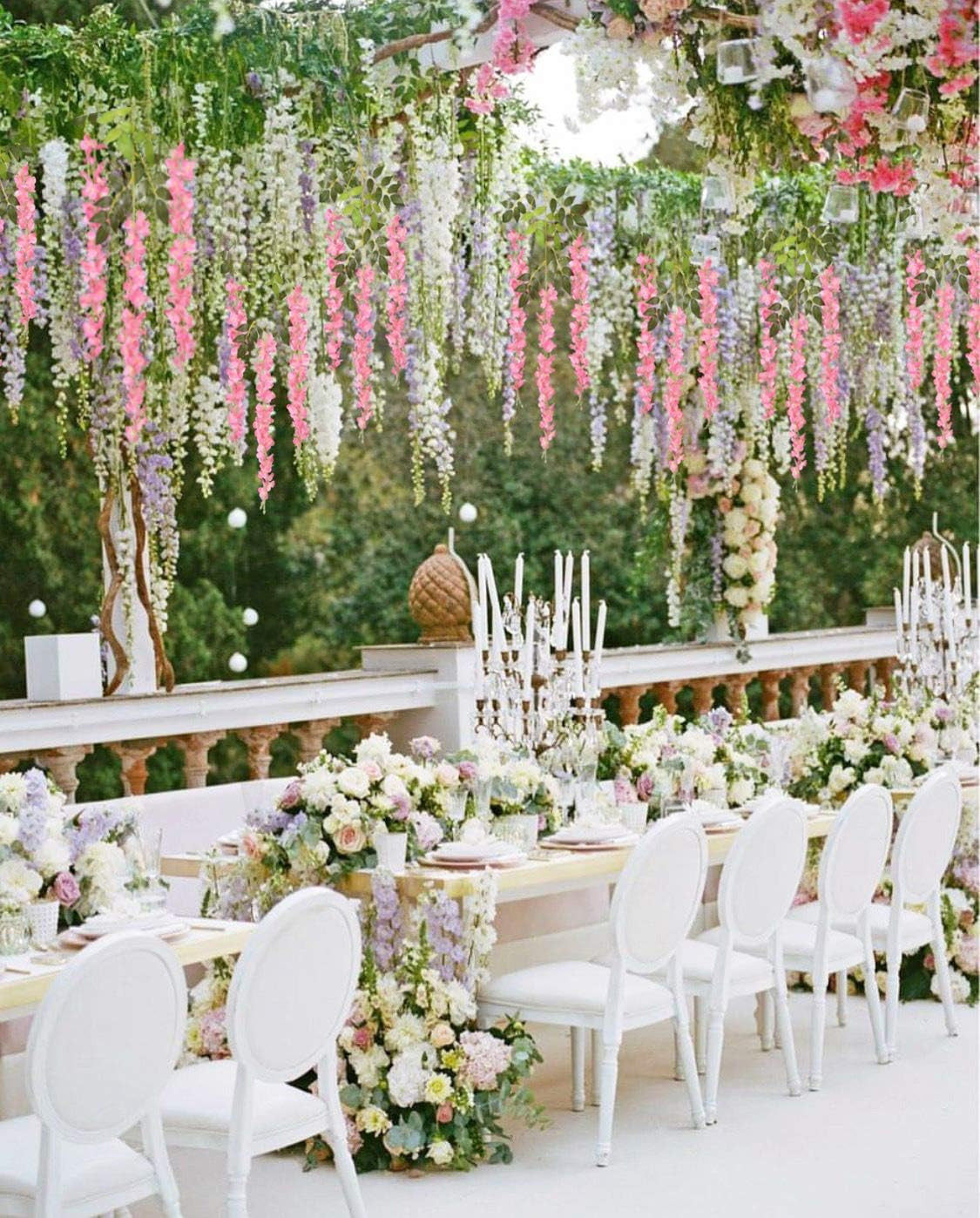 6Pack Artificial Wisteria Vine Hanging Garland 3.75Ft Silk Flower for Decor Pink
