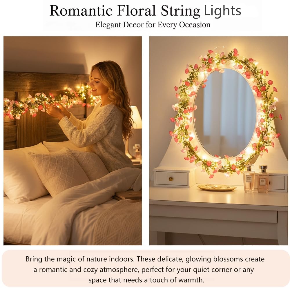 40 LED Artificial Morning Glory Flower Garland with Lights Battery Powered 6 …