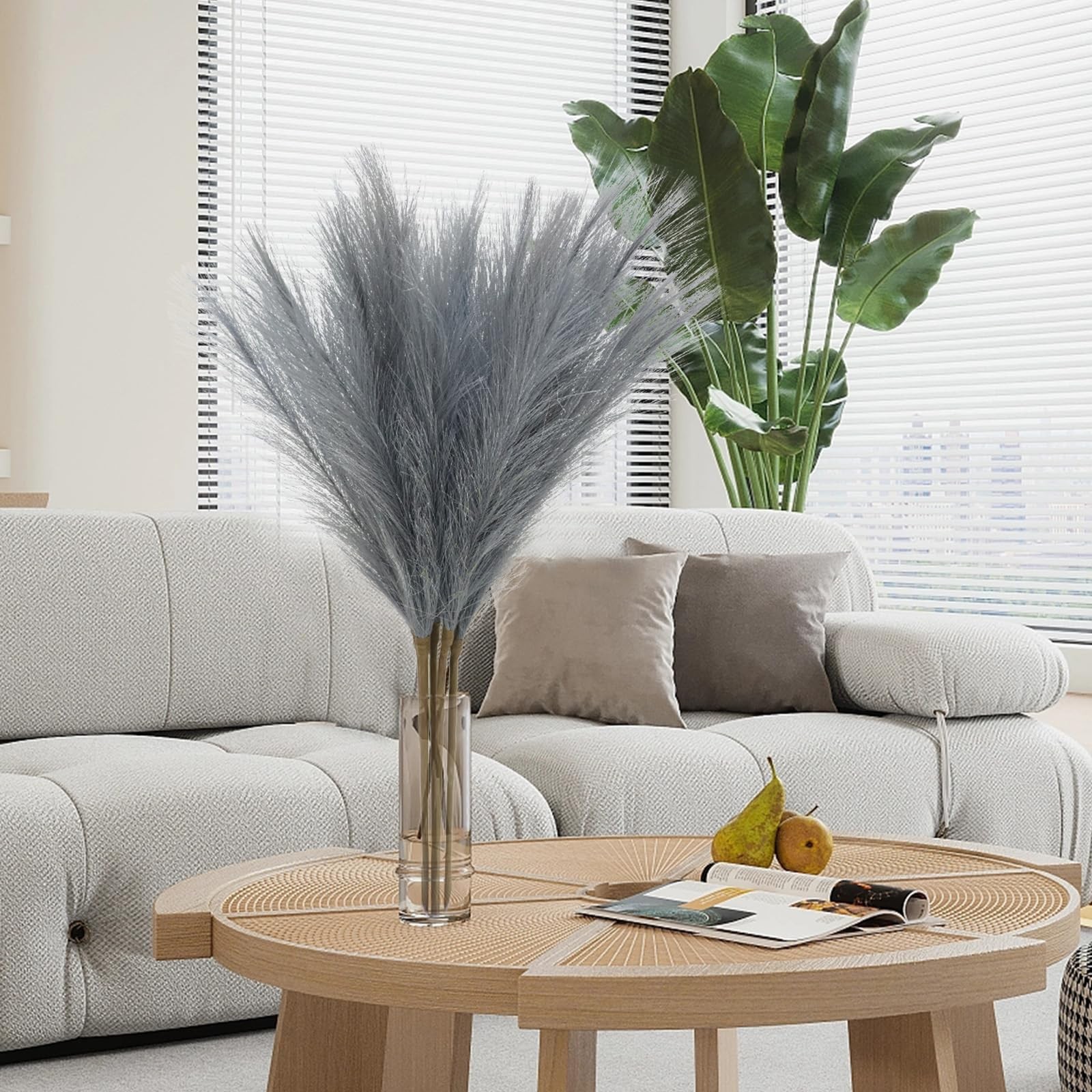 5pcs 30″ Gray Pampas Grass Fluffy Dried Floral Decor for Home Vases