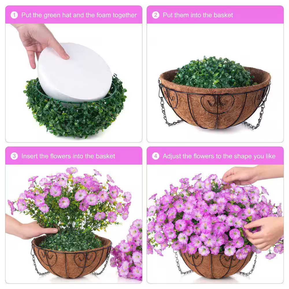 20.5 In. Purple Outdoor Artificial Flower UV Resistant Hanging Plants Flowers Ba