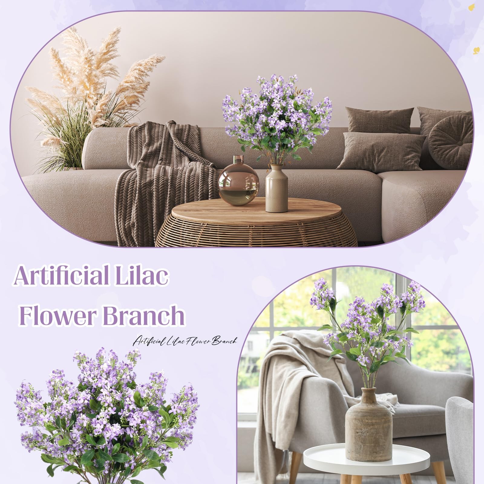 10 Pcs 30″ Artificial Lilac Flowers Fake Delphinium Antirrhinum Stem Silk Art…