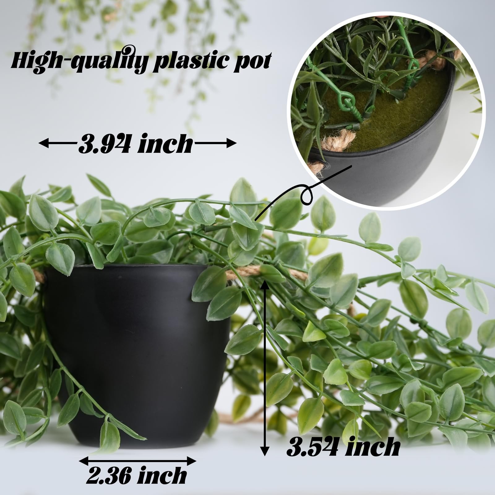 3 Packs 20″ Fake Hanging Plants with Black Pots for Wall Decor