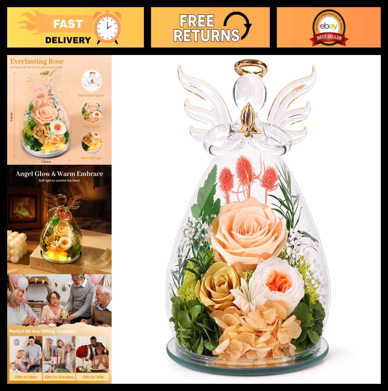 Eternal Preserved Rose in Glass – Fresh Forever Flower Gift for Women, Mom, Gran