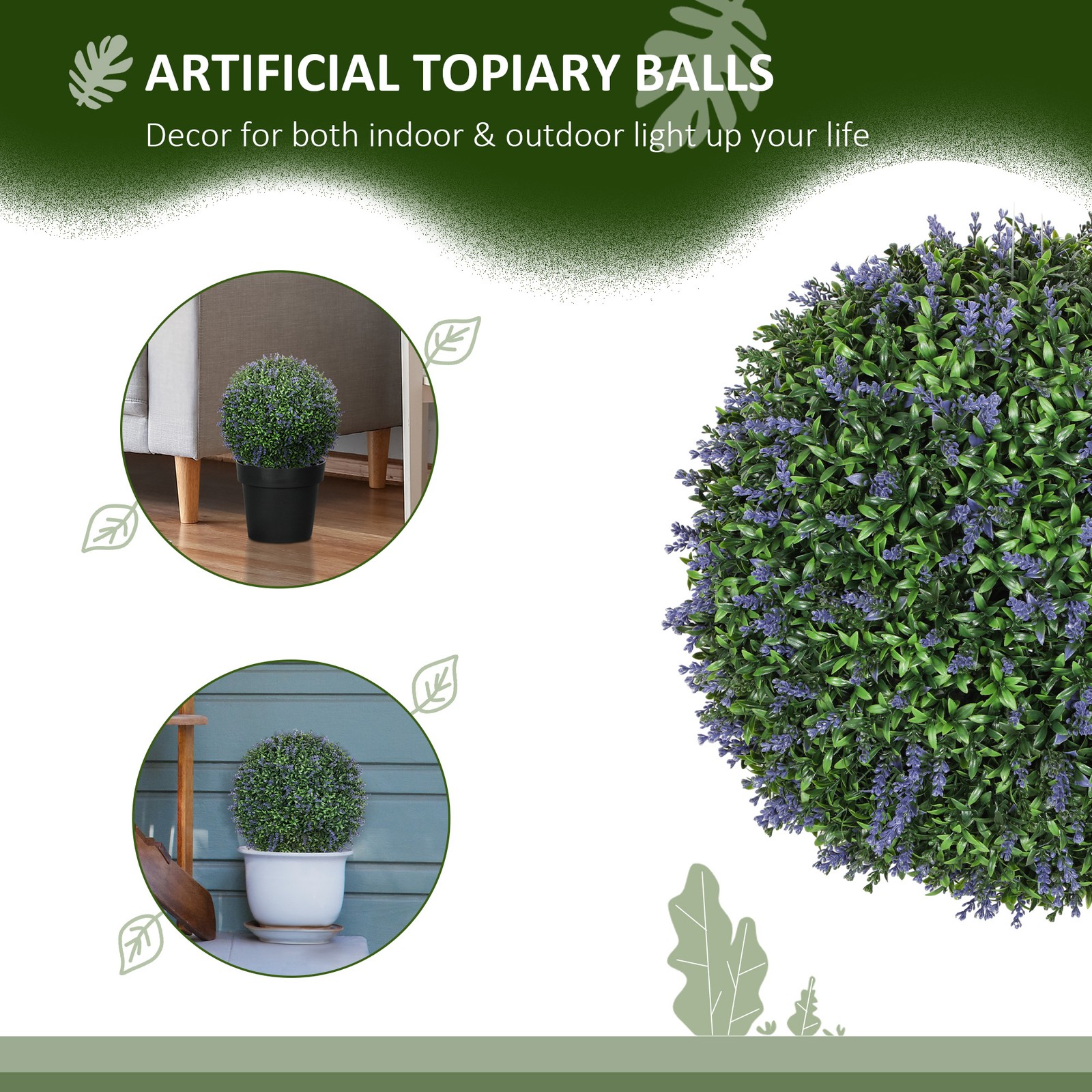 Set of 2 Artificial Plant Topiary Balls, 16.5 Inch