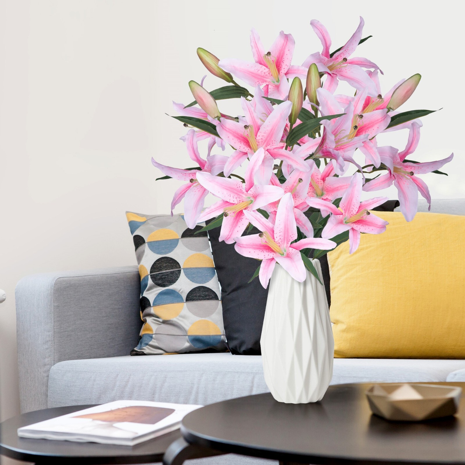 Lilies Artificial Flowers Bulk 30” Long Stems Silk Bouquet for Home Decoration