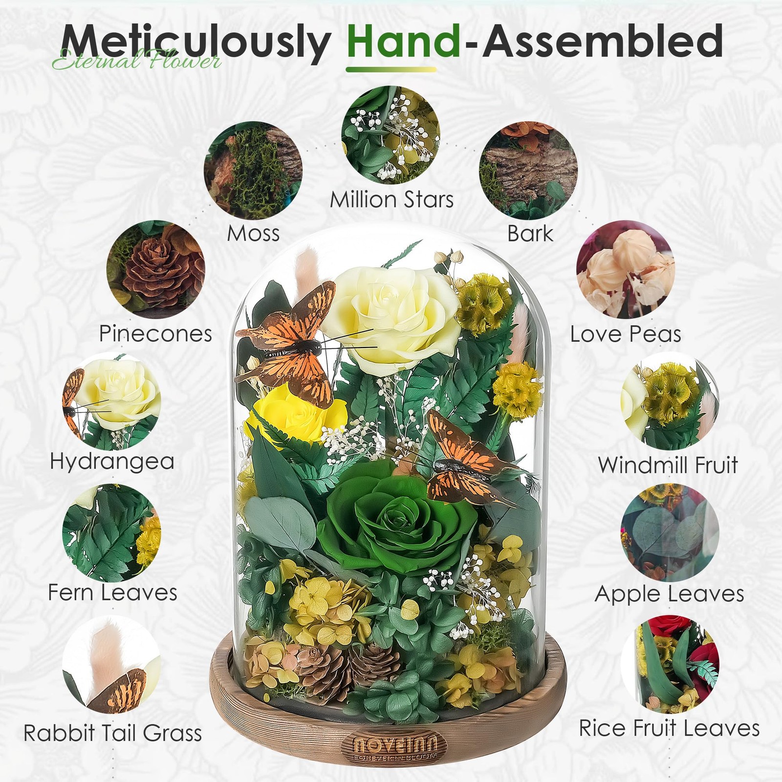 Preserved Flowers in Glass Dome – Eternal Rose Arrangement with Real Preserve…