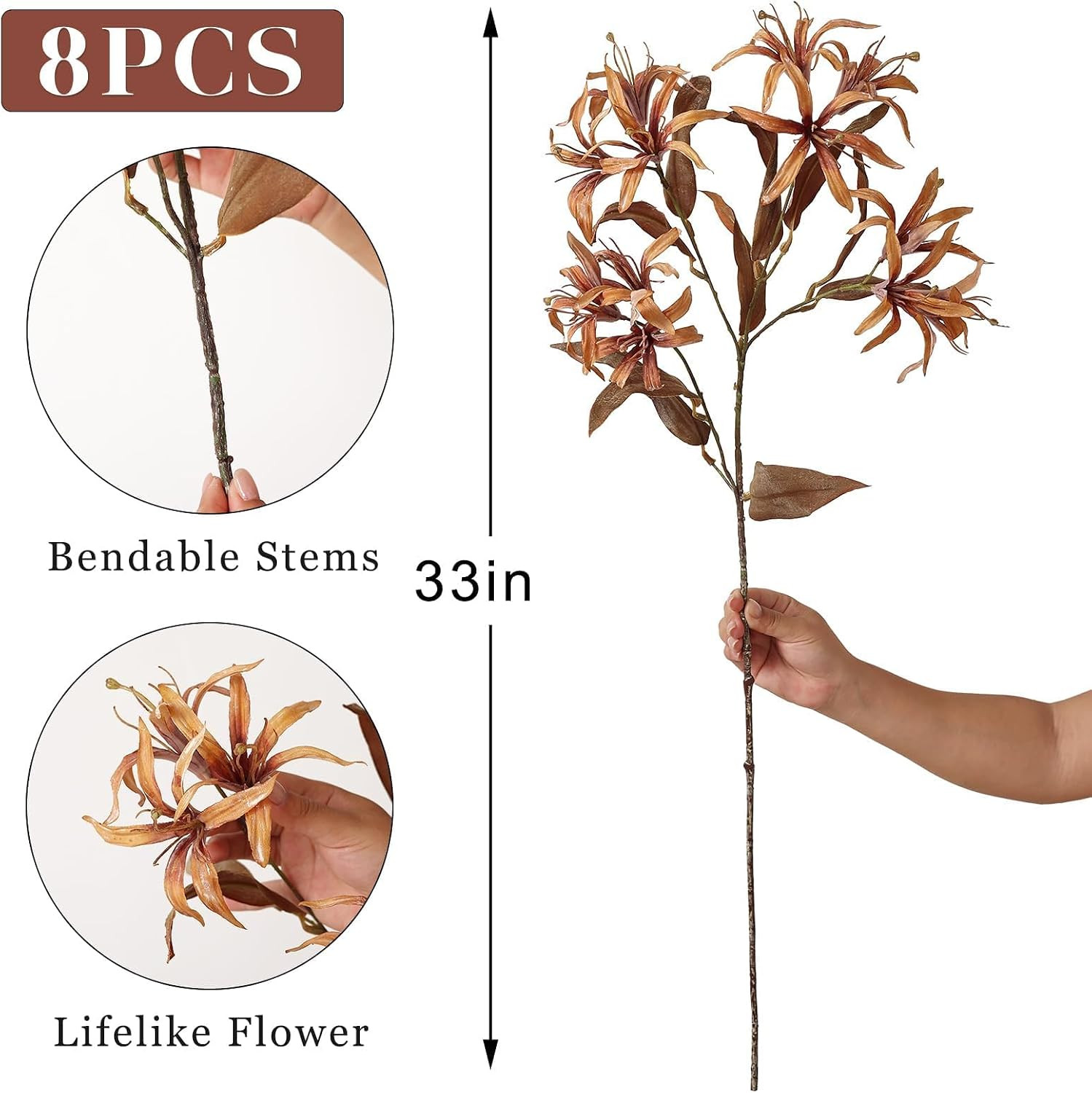 8 Pcs 33″ Dried Bauhinia Flower Stems – Lifelike Autumn Decor for Home