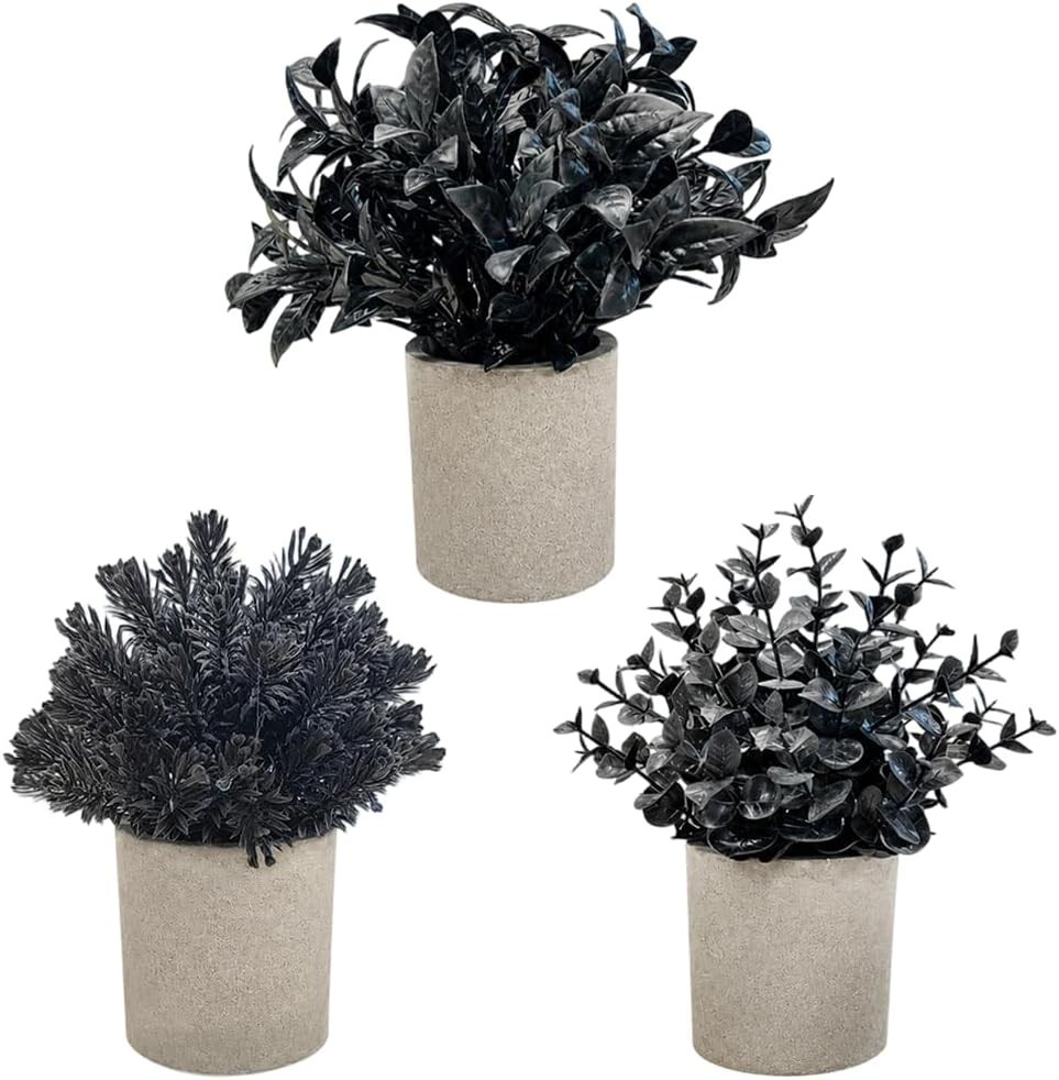 Halloween Fake Plants 3Pcs Mini Potted Eucalyptus Rosemary Artificial Home Decor