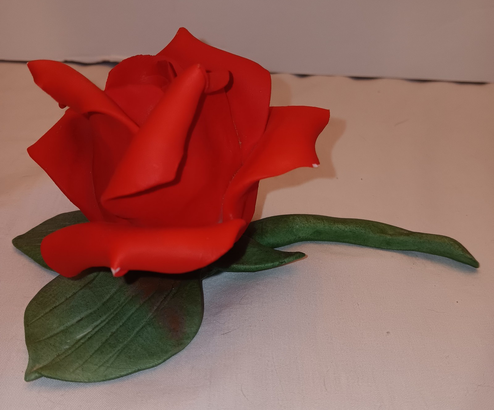 Vtg Capodimonte Red Rose on Stem Romantic Decor Made in Italy