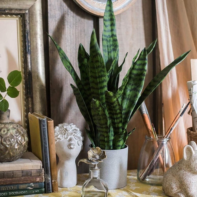 Artificial Snake Plant Lifelike Green Home Decor Durable Faux Plant Pack of 4 US