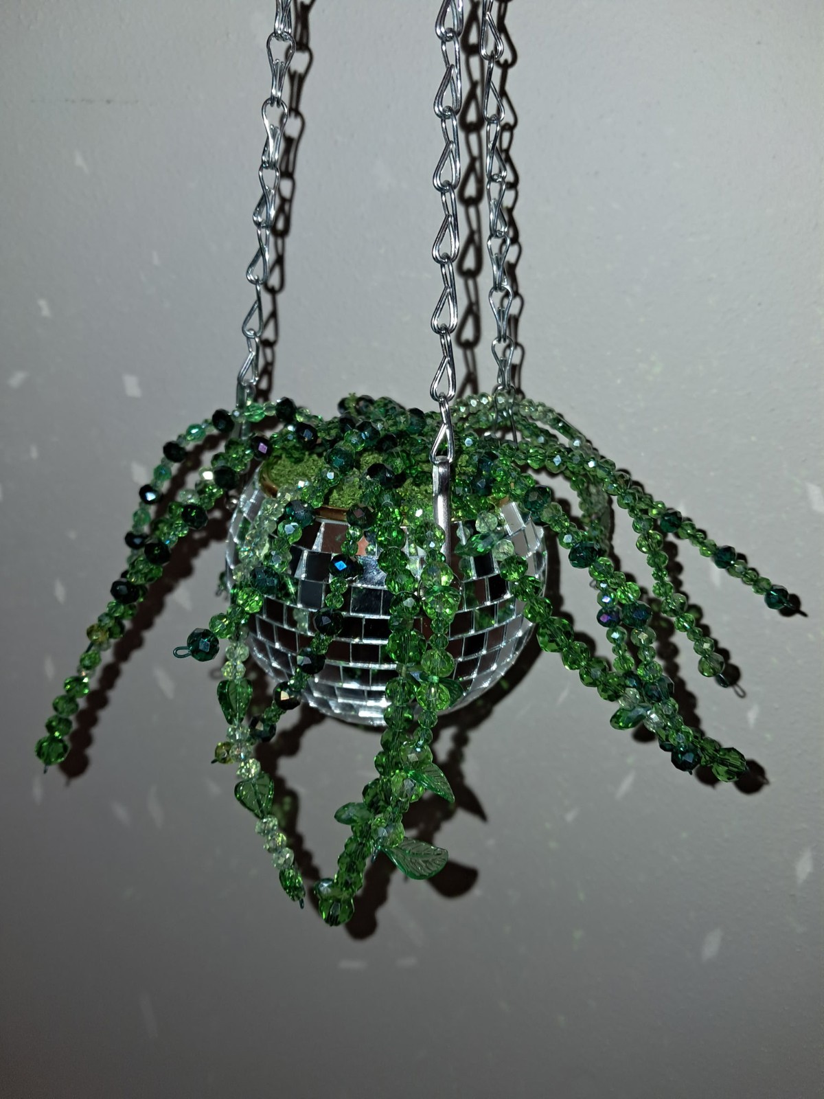 Handmade Hanging Beaded Plant In A 4in Disco Ball Planter