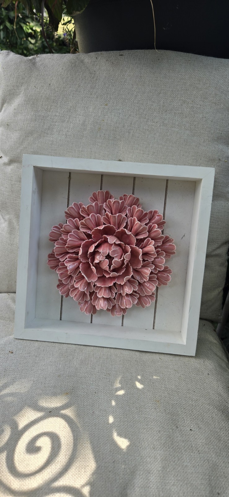 Peony Ceramic Wall 3D Decoration Pink 10.5”Square. Wall Decor Hook. Read