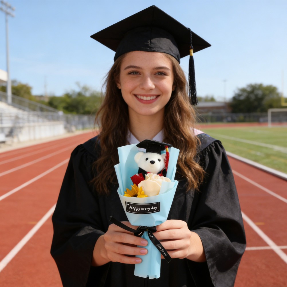Graduation Flower Bouquet Artificial Stuffed Animals Decorated Bear for