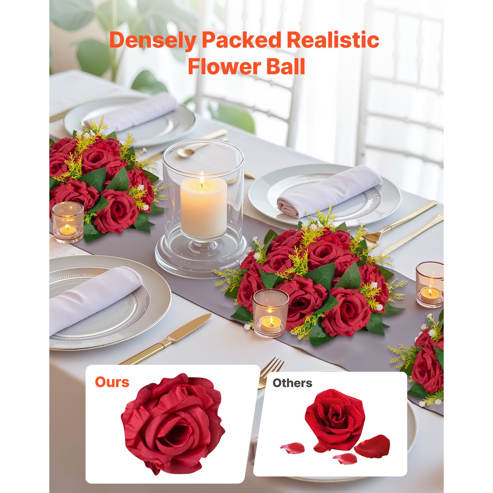 Uimoso Artificial Flower Balls for Wedding Decorations, Set of 10, Red