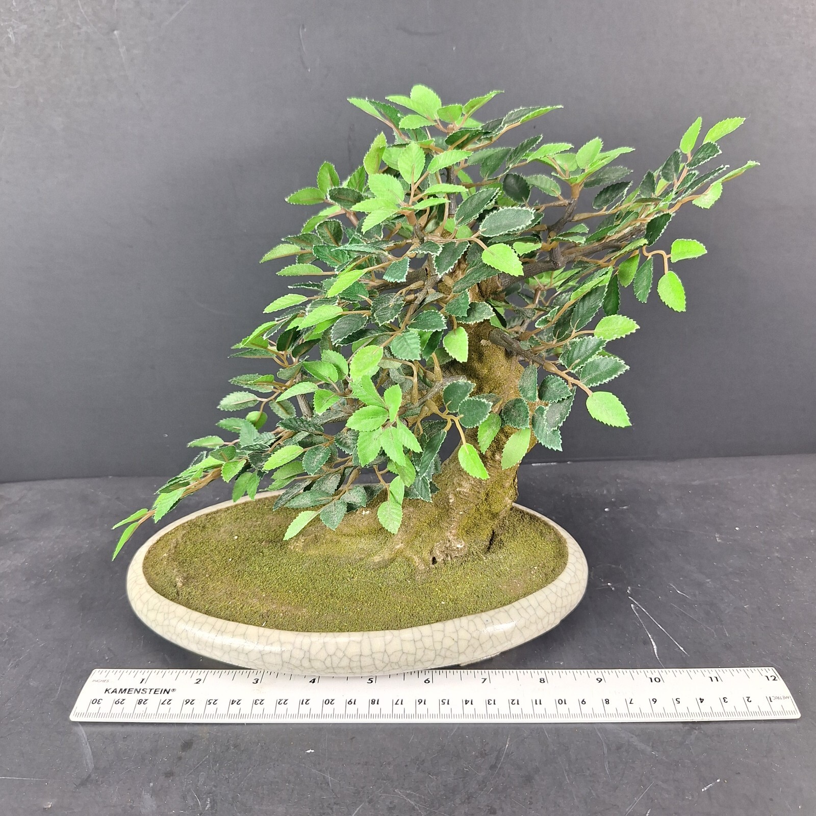 Artificial Bonsai Tree with Ceramic Planter & Clay Asian Figures Fake Plant