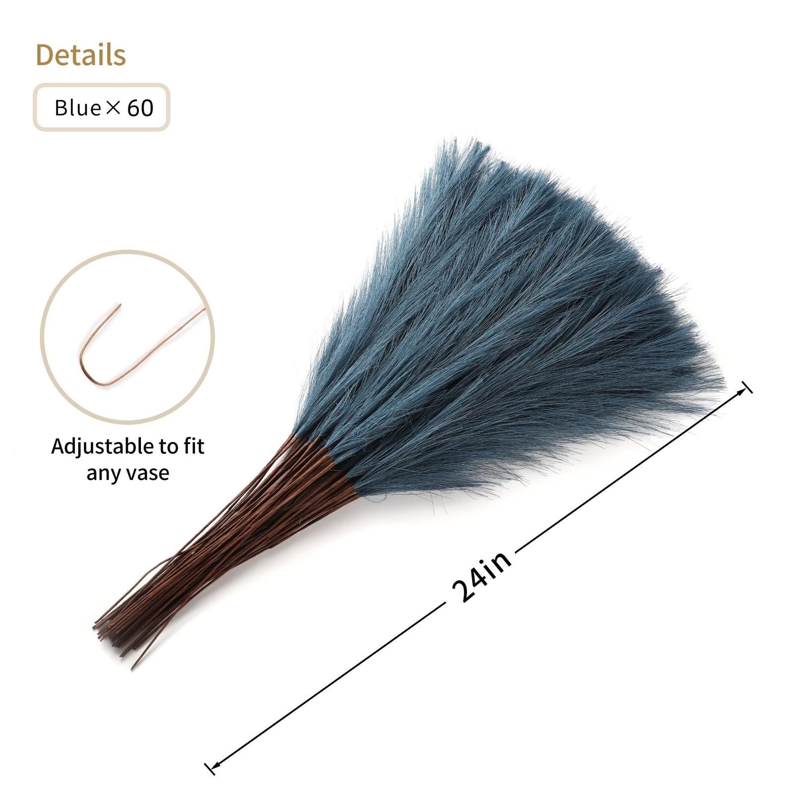 60 PCS Blue Faux Pampas Grass Decor 24 Inch Tall Floor Vase Centerpiece