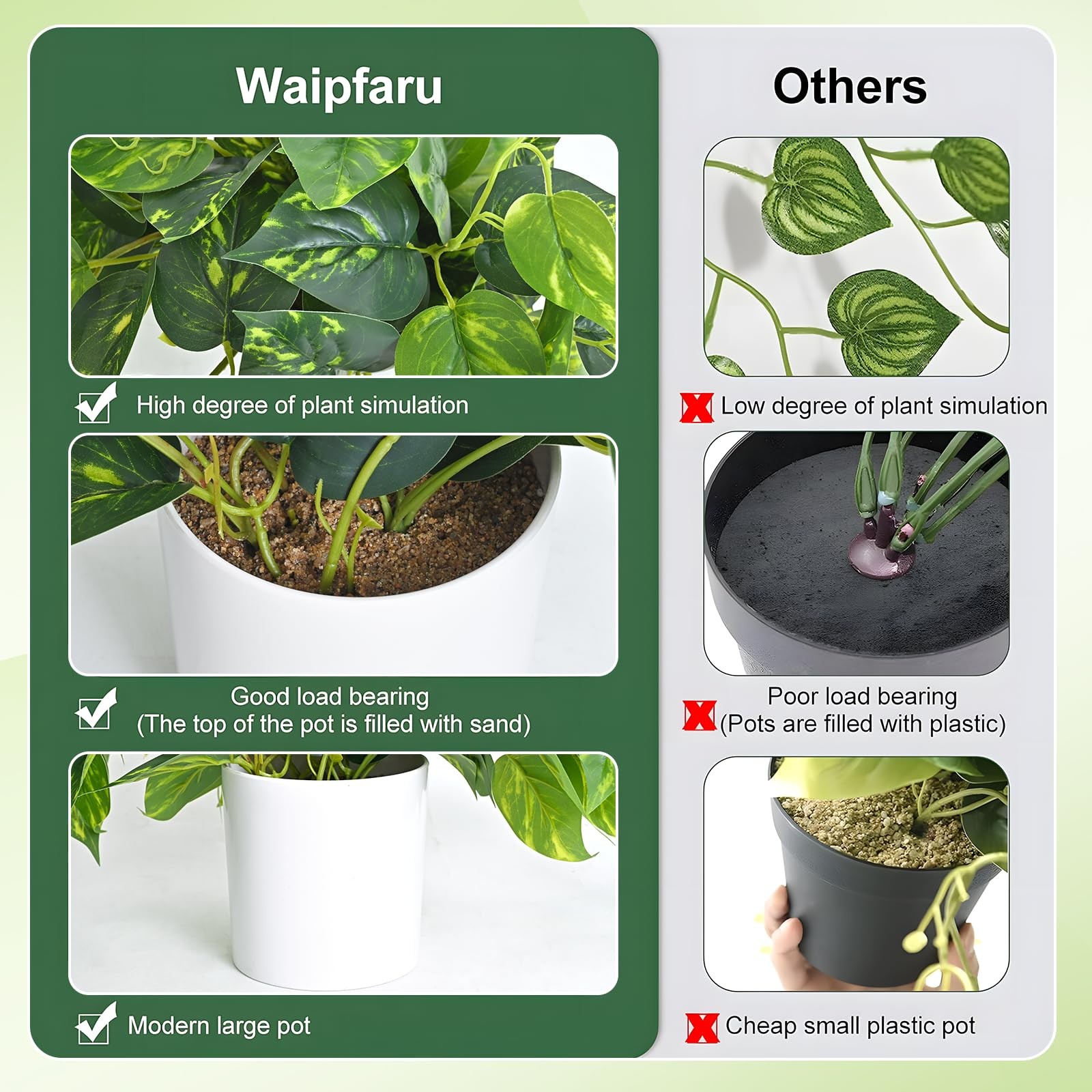 1 PCS 34 Inch Artificial Pothos Vine Ivy Potted Hanging Fake Plant Indoor