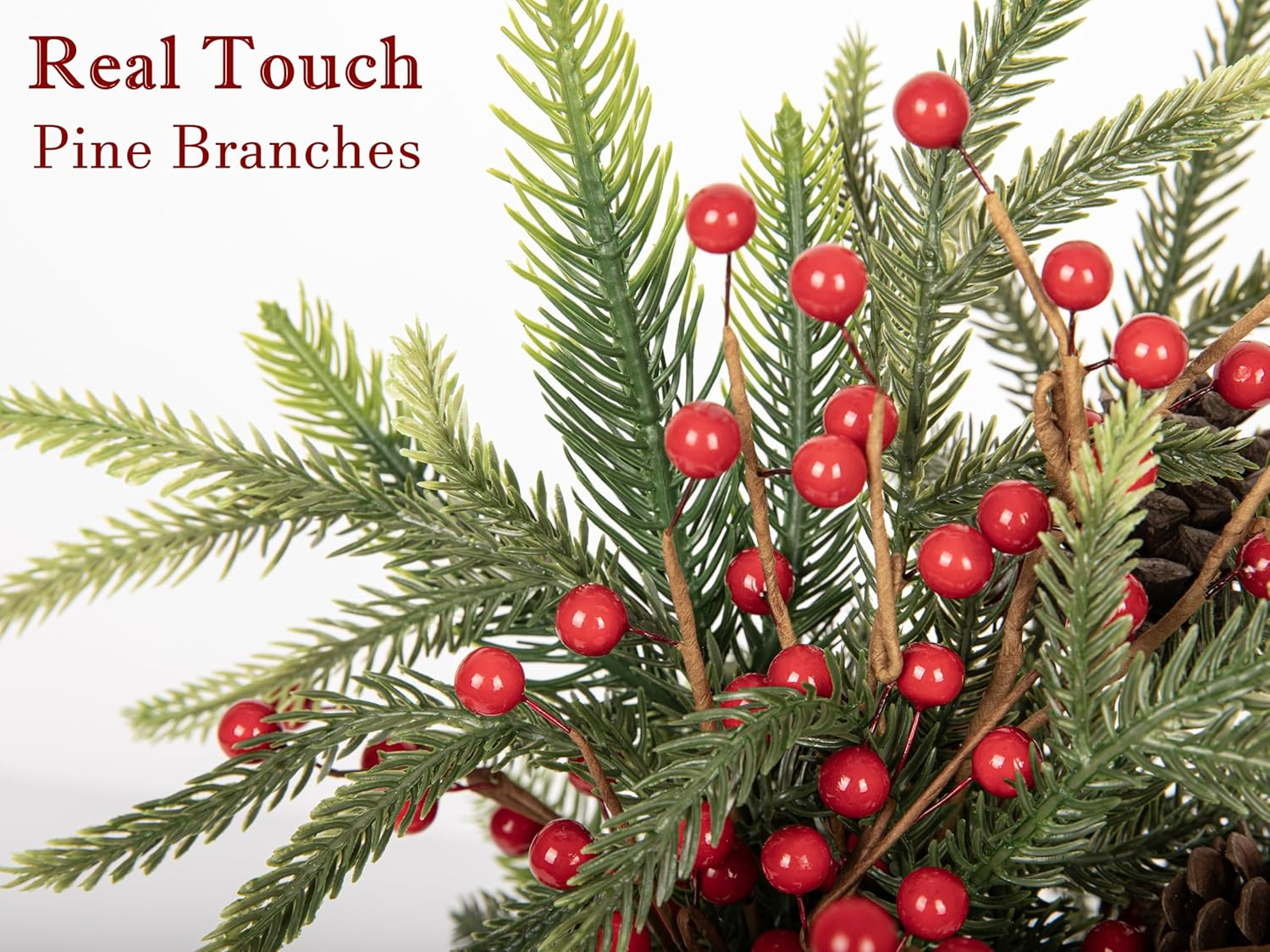 24 Pcs Norfolk Pine Stems, 13.8″ Artificial Faus Pine Branches, Real Touch Pine