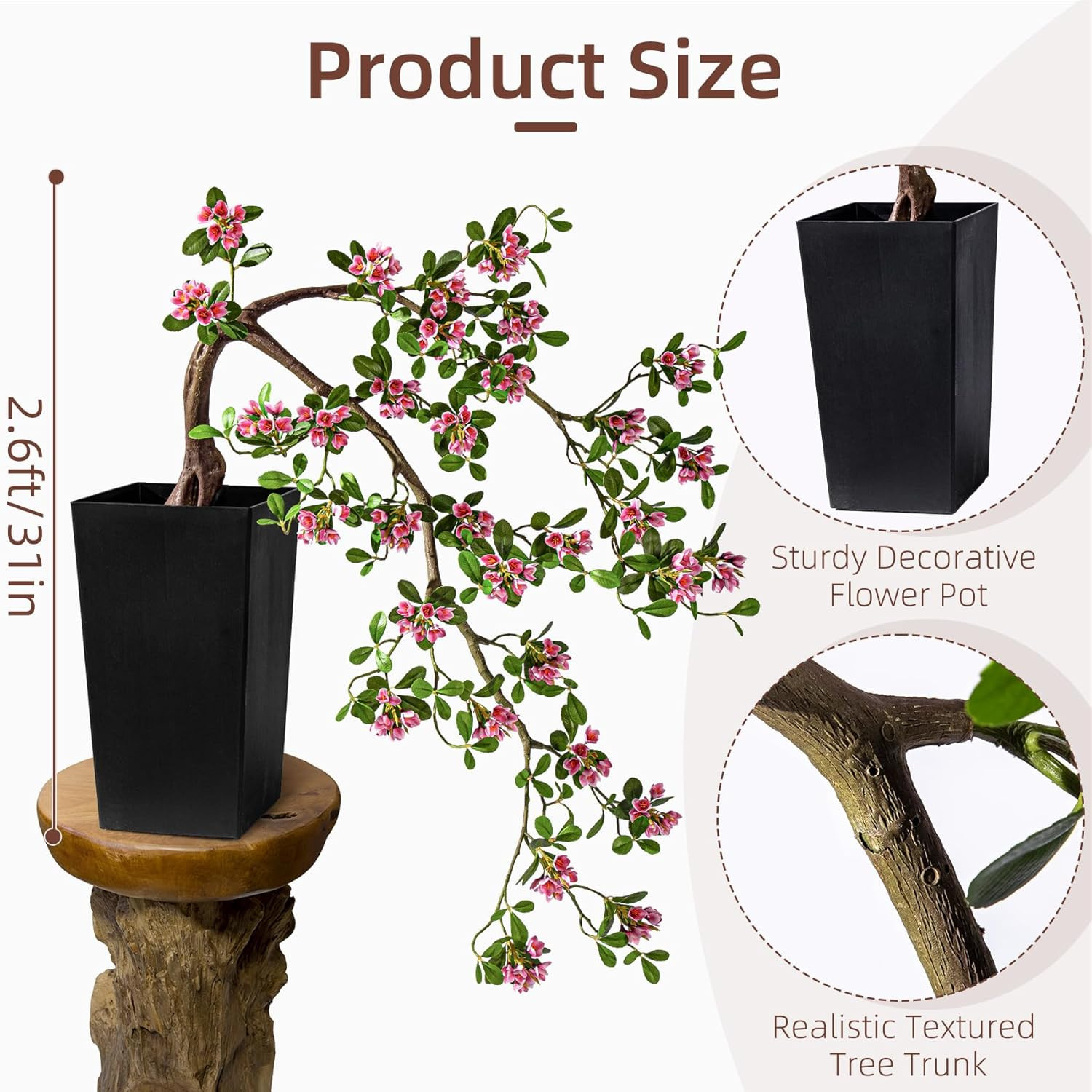 Lifelike 2.6FT Artificial Bonsai Tree with Realistic Flowers for Home Decor