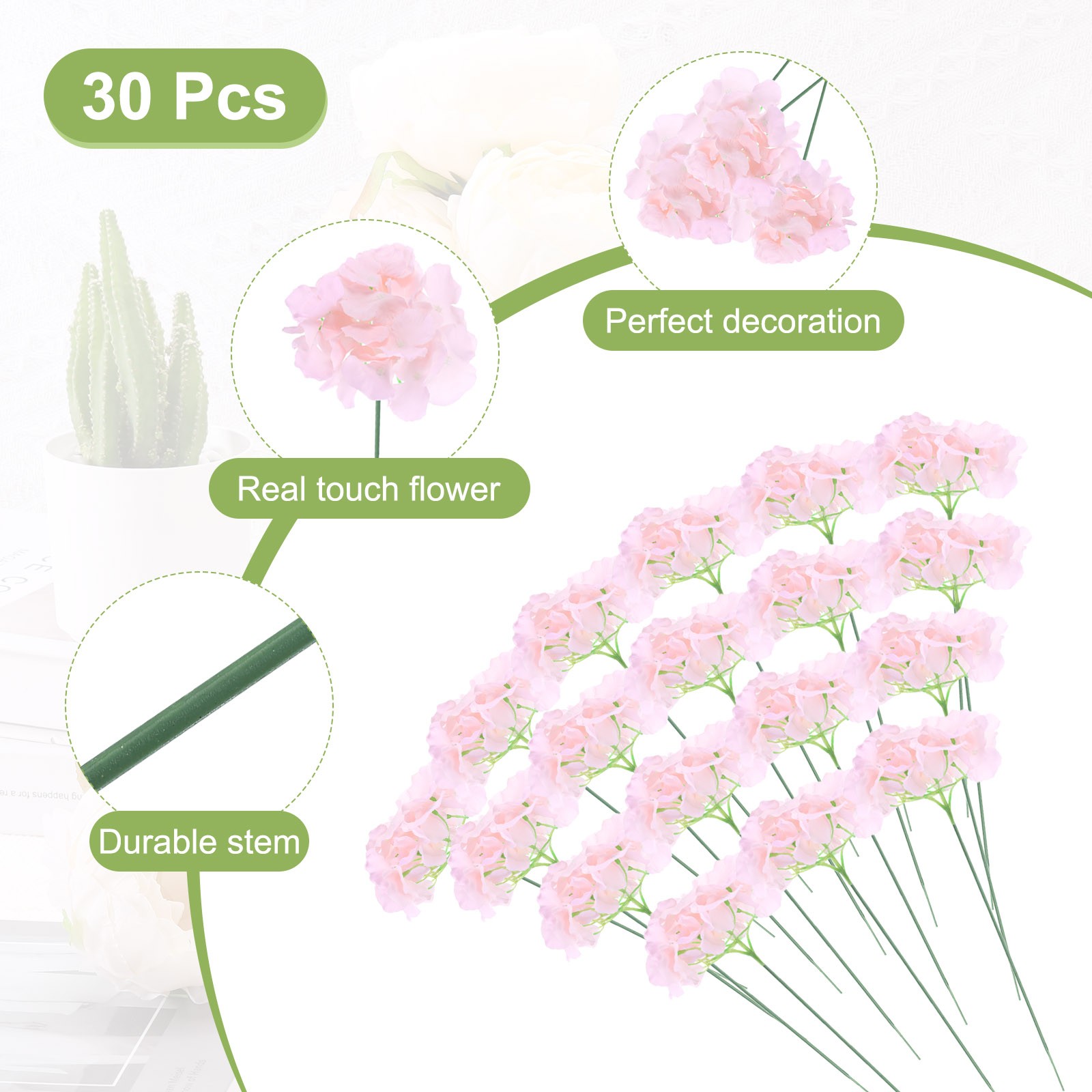 30Pcs Hydrangea Artificial Flowers Fake Hydrangea Flowers Light Pink
