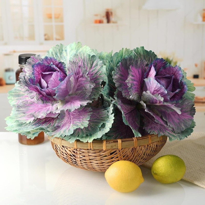 Artificial Cabbage Plants Set of 2 Realistic Faux Vegetables Home Decor New