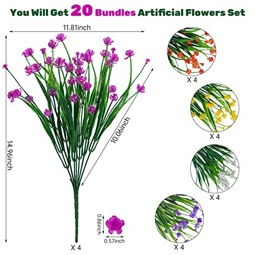 20pcs Artificial Fake Flowers,Plastic Flowers for Outdoor 20 PCS Mix Color