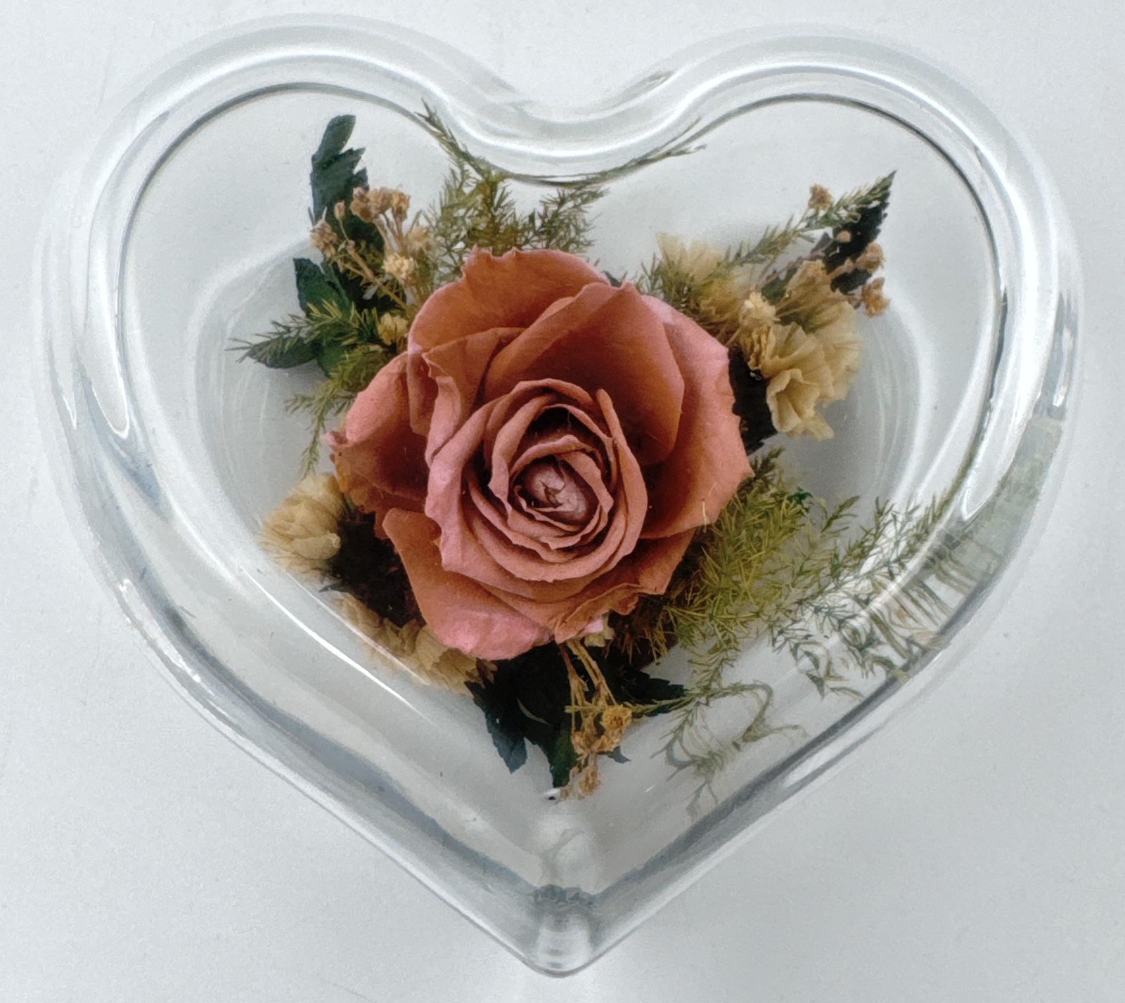Freeze Dried Pink Rose Heart Shape Glass Box Keepsake Decorative Gift Timeless