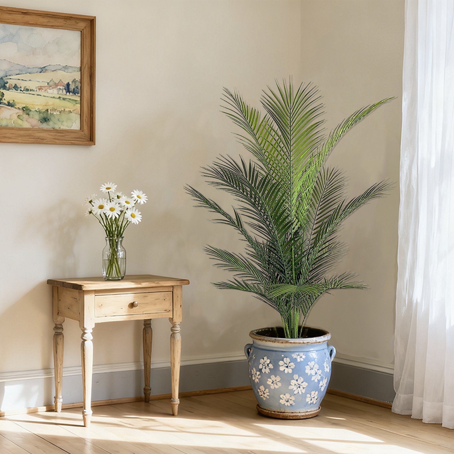 2 Pack 4FT Artificial Areca Palm Tree, Fake Tropical Indoor Outdoor Decorative