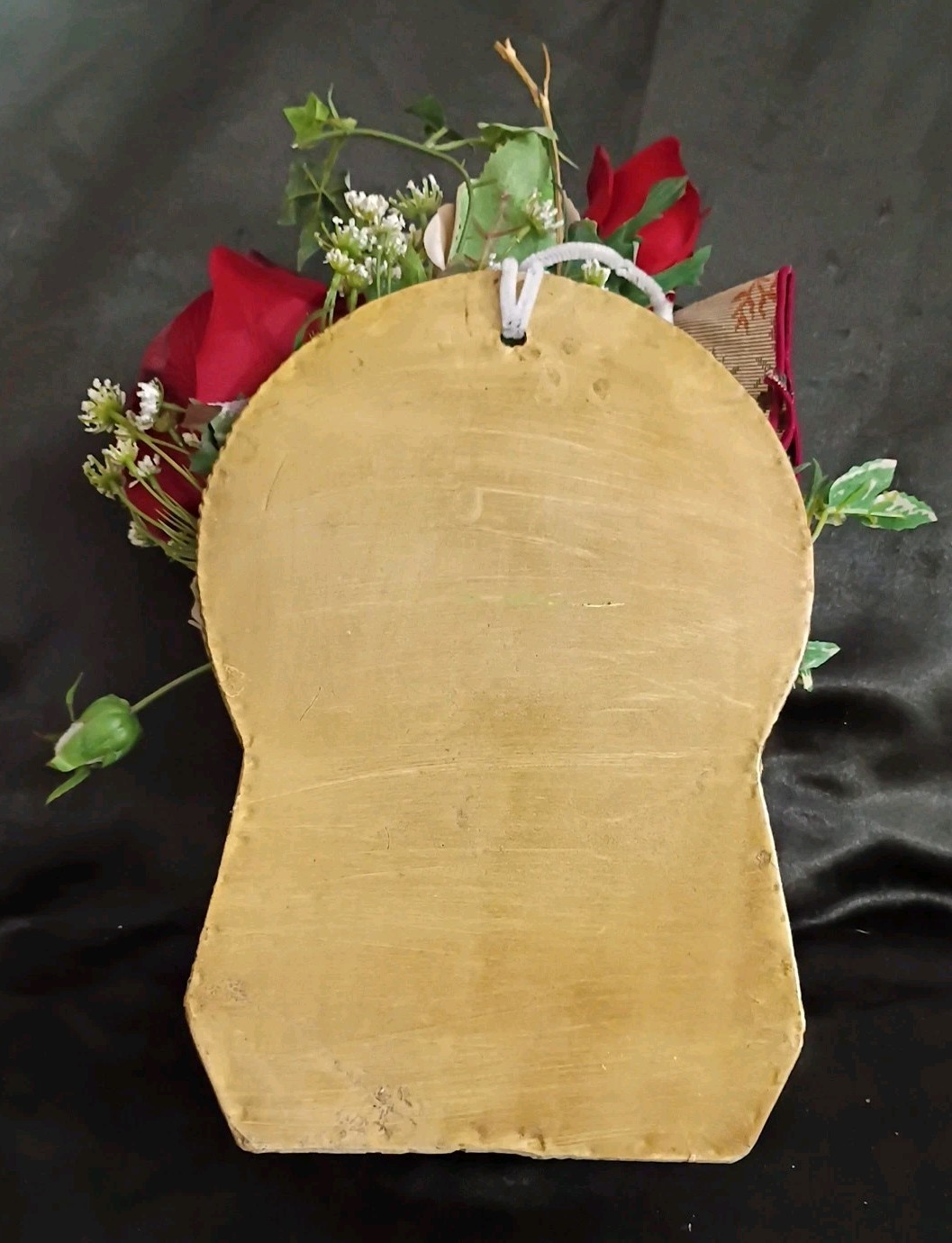 Silk Roses Bouquet In Cream/Gold Tin Wall Container 5.5×2.5×9″