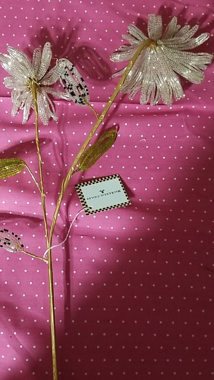 Mackenzie childs PINK Beaded Flower Stem 23″L On Stem- NWT