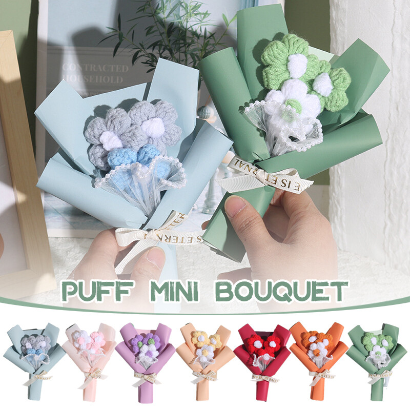 Wedding Handheld Small Bouquet Handmade Crochet Puff Flower Decor Bouquet Party