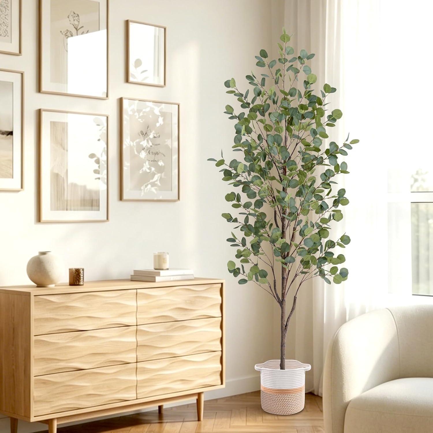 Waipfaru 6FT Fake Eucalyptus Tree with Natural Wood Trunk, Artificial Eucalyptus