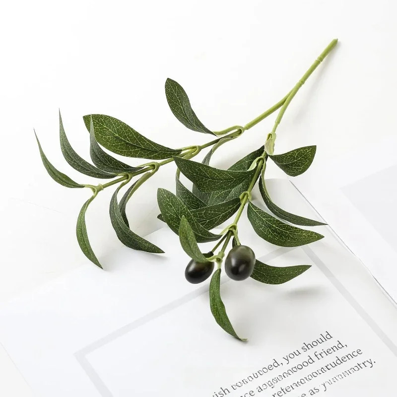 15Inch Artificial Olive Branch with Fruits Real Touch Greenery for Wedding Table