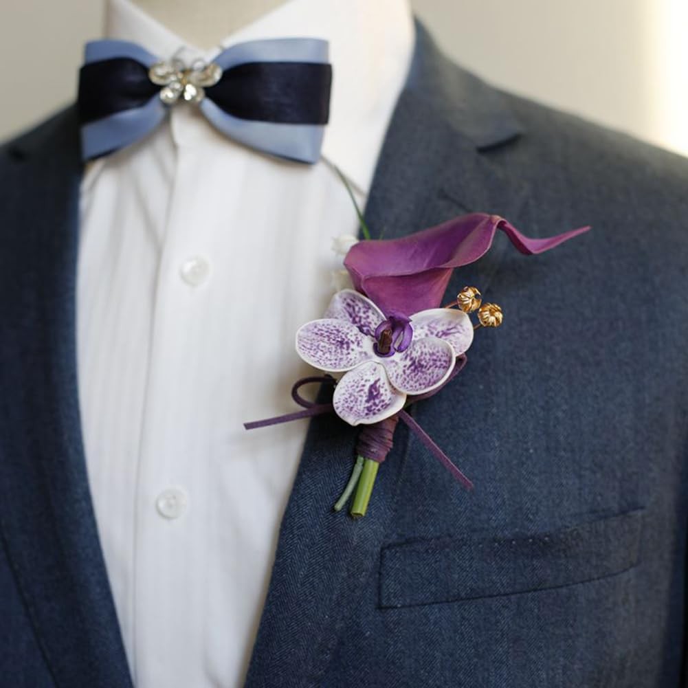 2 Pieces Corsage and Boutonniere Set, Artificial Calla Lily& Orchid Flowers A…