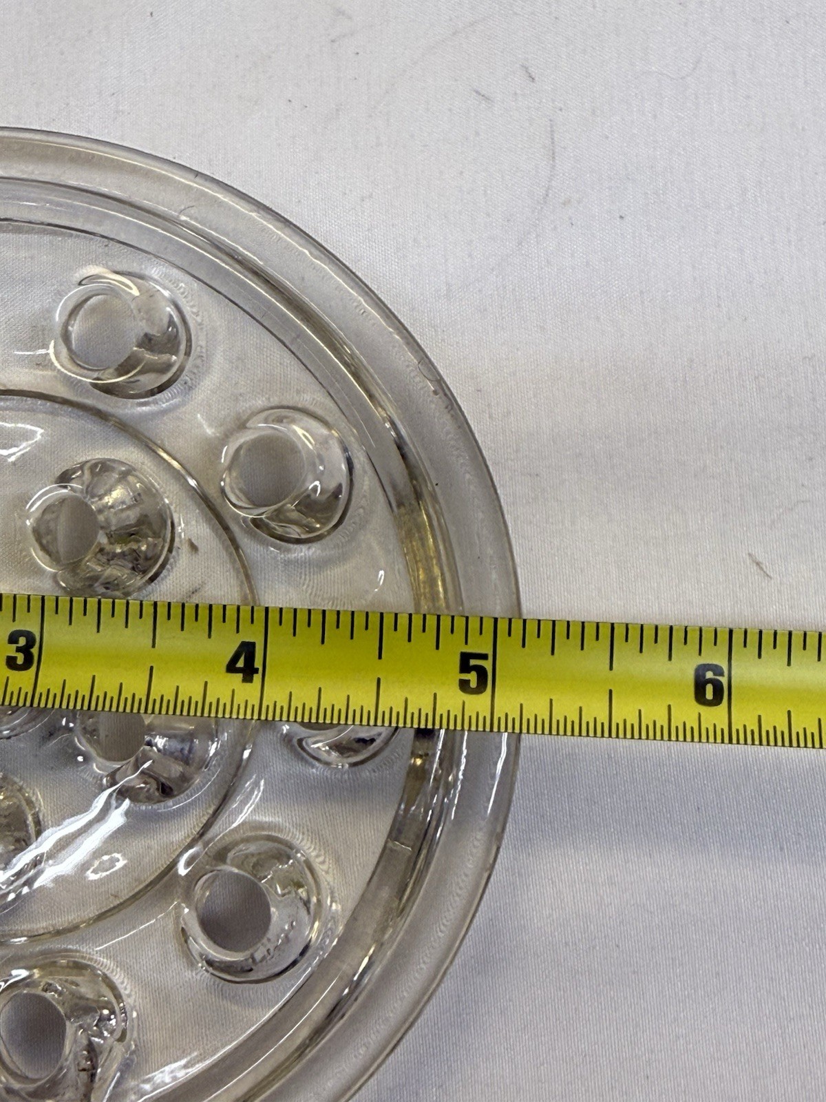 Vtg Clear Glass 16 Hole Dome Flower Frog Floral Candlestick Candle Holder