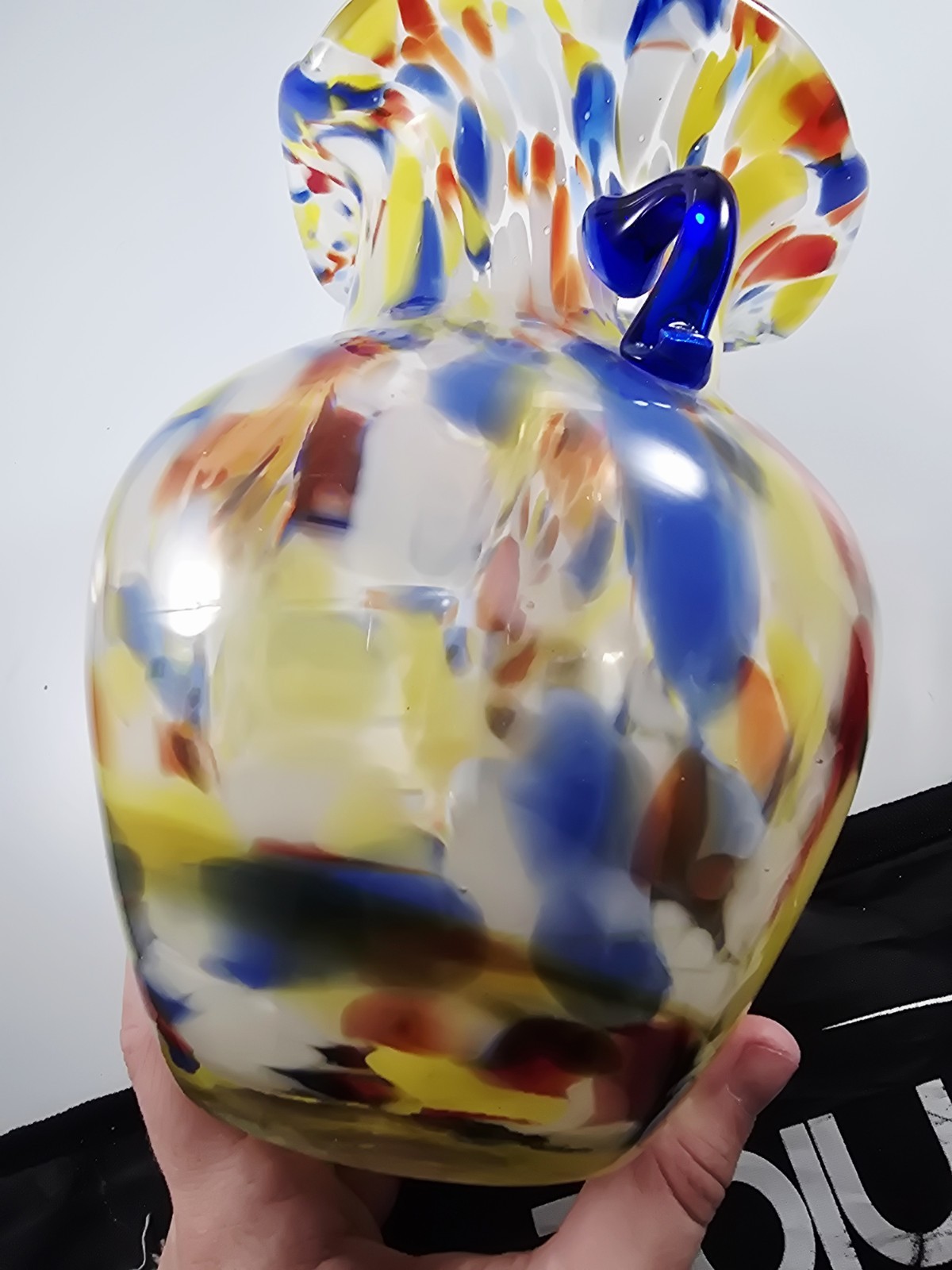 Vintage Double Handled Confetti Murano Vase Lavorazione Hand Blown Made in Italy