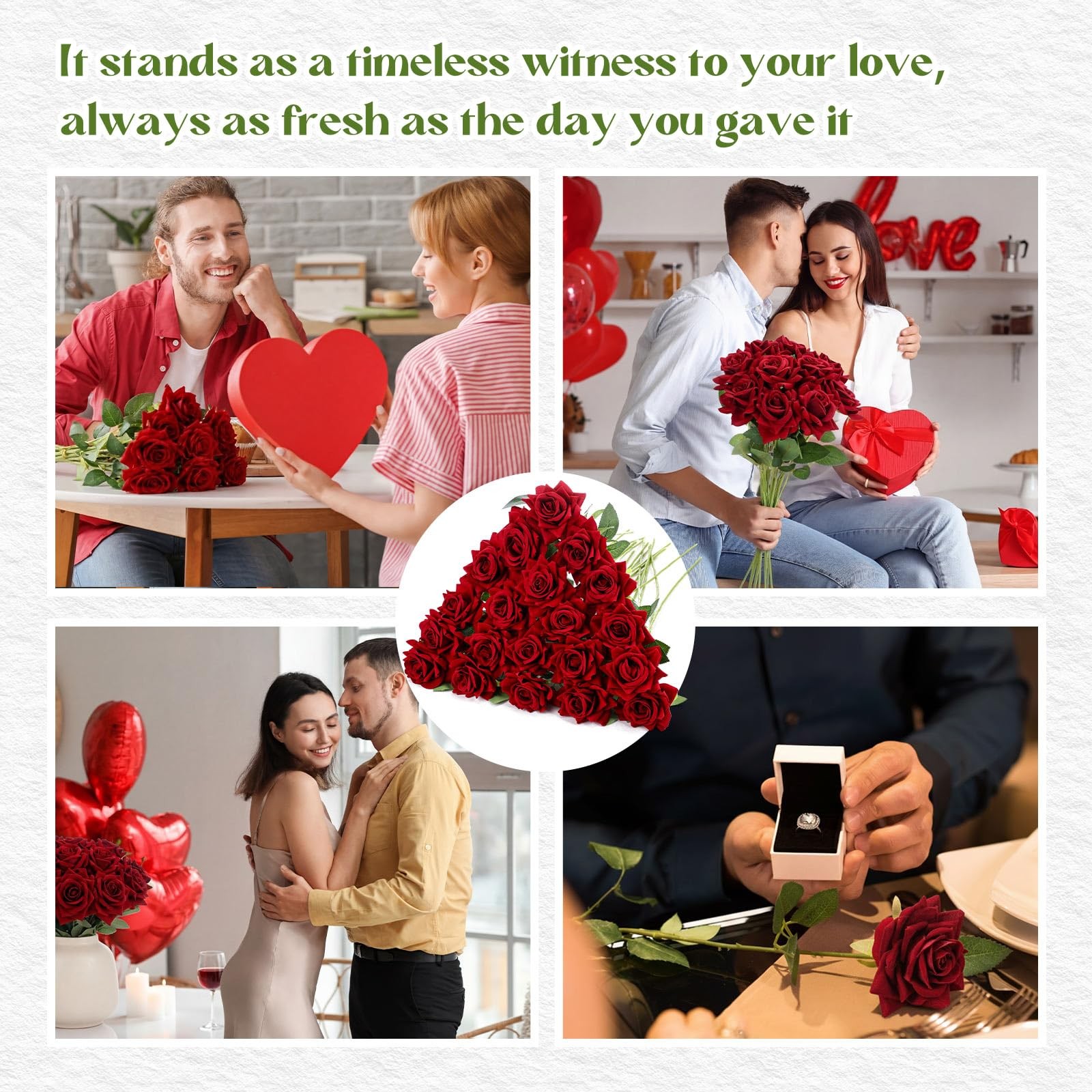 20 PCS Red Roses Artificial Velvet Flowers Fake Silk Rose Faux Floral Bouquet