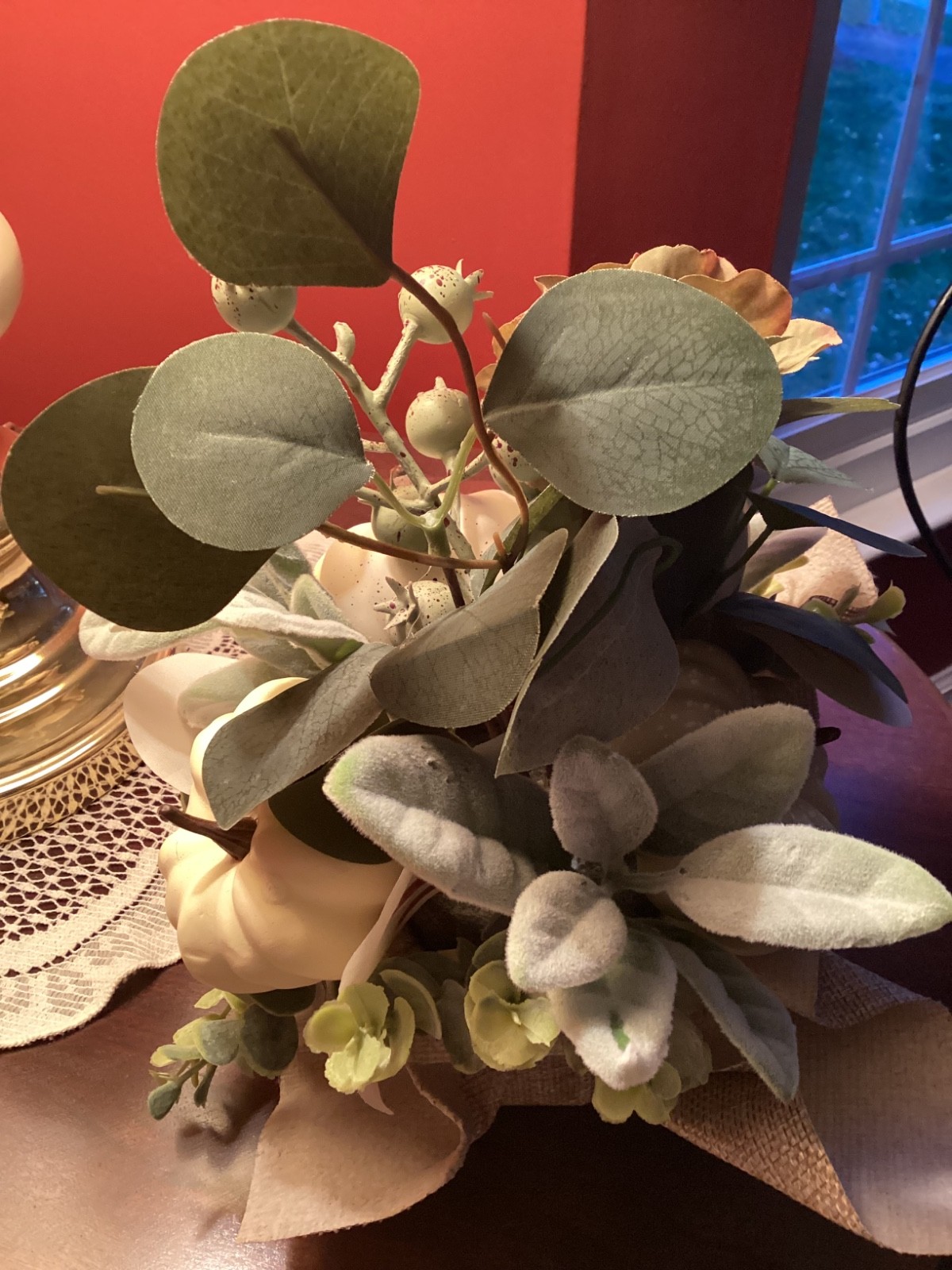 Fall floral decor indoor decoration floral arrangement new green cream &white