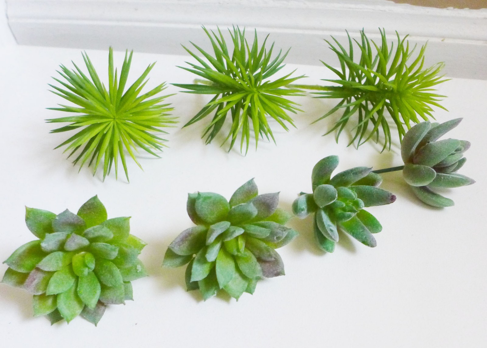 Set of 7 Artificial Mini Green Grass Mini Pine tree Succulents Plants
