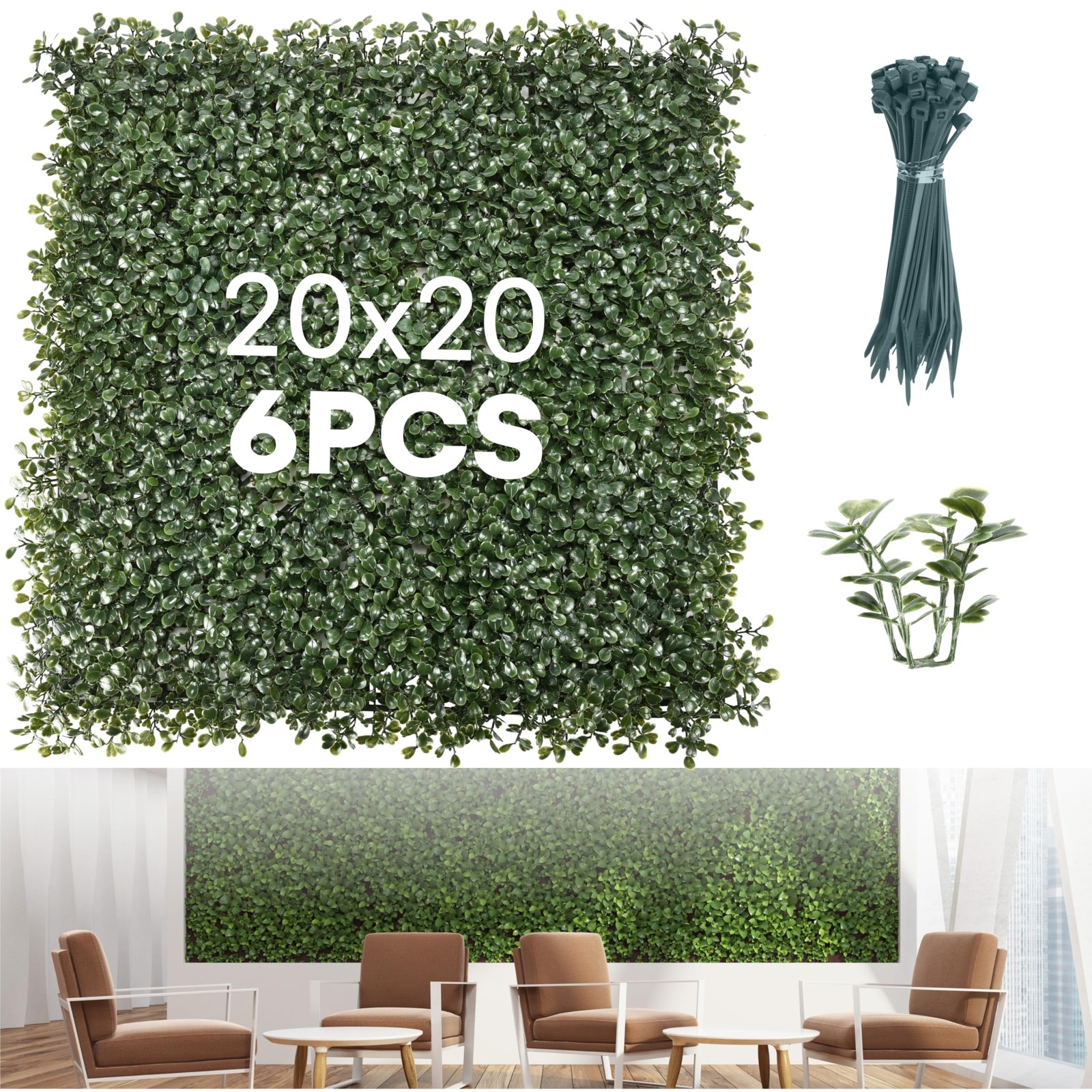 Grass Wall Panels 20″ × 20″ (6 Pack) – UV-Protected Artificial Boxwood Hedge …