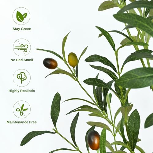 Artificial Olive Tree Tall Faux Olive Trees with Planter & Basket, 6FT Green