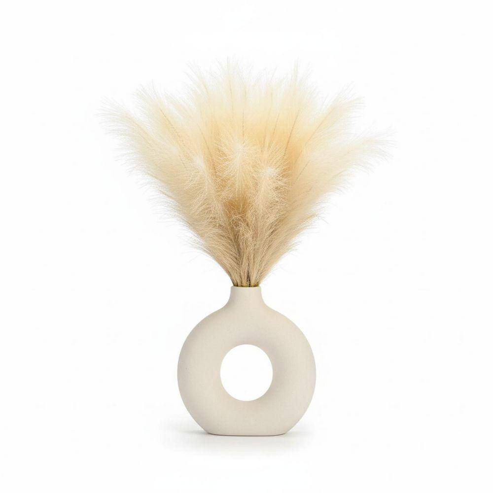 2.13 In. 12-Pieces Beige and Brown Artificial Plant Faux Pampas Grass Non-Sheddi
