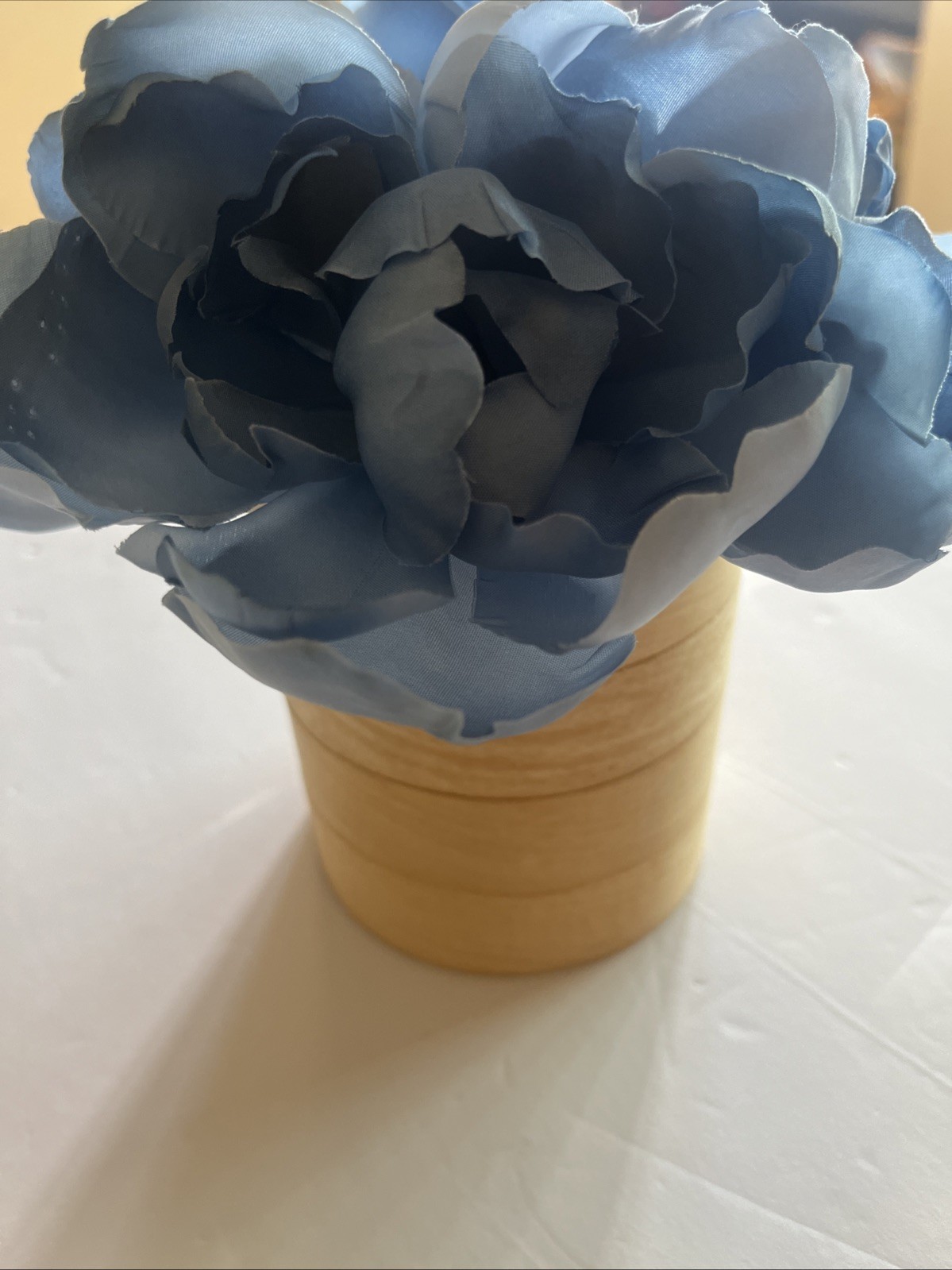 Artificial Blue Flower with 4 In Wooden Planter Home Decor Floral Arrangement NW