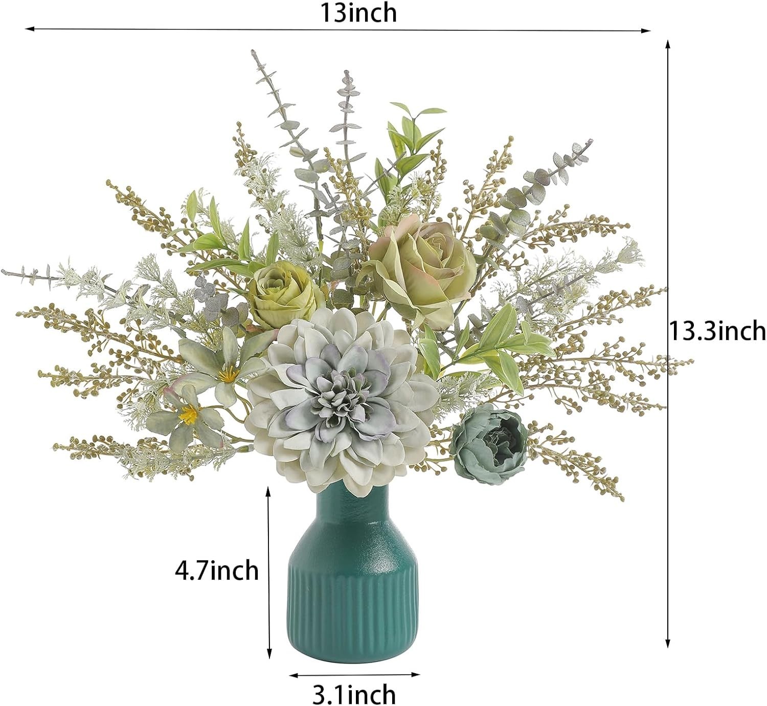 Artificial Flowers in Ceramic Vase, Brown Faux Flowers with Vase,Centerpieces Co