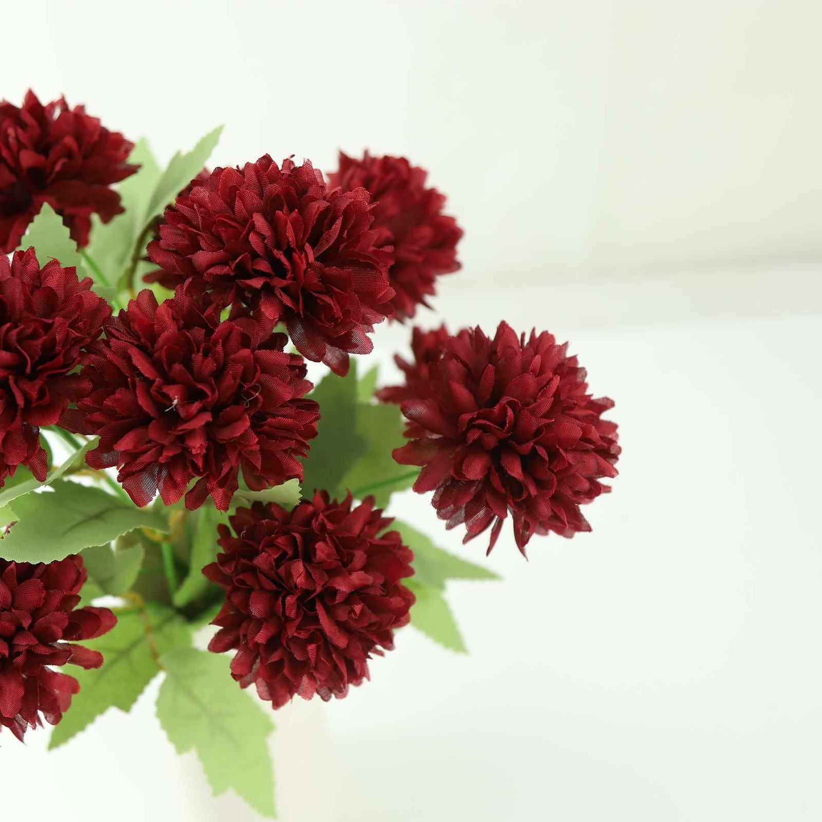6 PCS Burgundy Artificial Silk Ball Chrysanthemum Bouquet Floral Decor