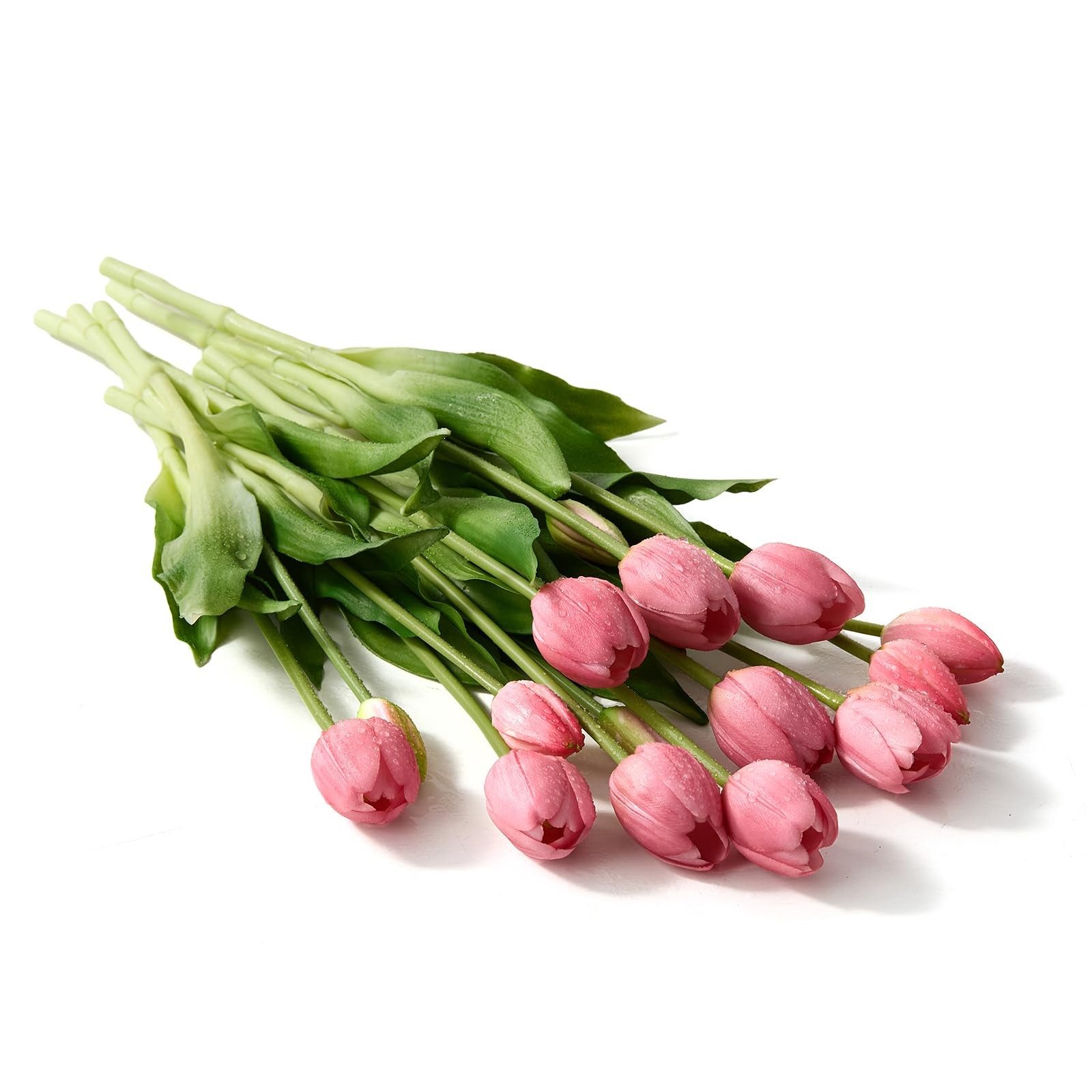 15 PCS Deep Pink Fake Tulips Artificial Flowers Real Touch Latex Bouquet Decor